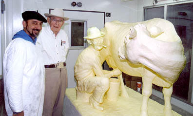 Jim Victor and Jim Graham with the butter sculpture