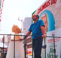 Jim Victor with parmesan cheese bust of Christopher columbus