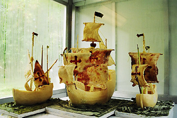 Cheese sculptures of the Nina, the Pinta, the Santa Maria