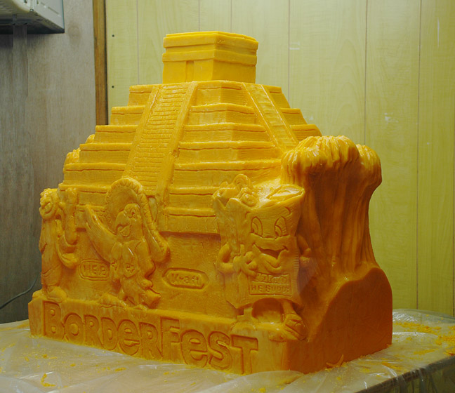 cheese sculpture, aztec temple, borderfest 2013