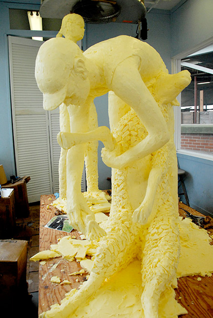 Butter sculpture of shearing sheep